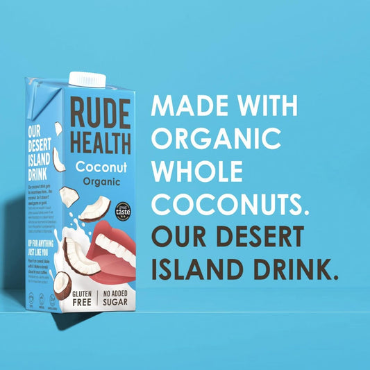 Rude Health 6 X 1 Litre Organic Coconut Dairy-Alt Milk, 100% Natural Organic Drink, Lactose Free, Dairy Free & Gluten-Free, No Added Sugar, Award-Winning, Healthy & Vegan, 100% Recyclable Packaging