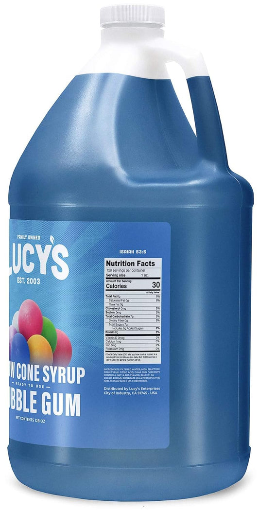 Lucy'S Family Owned - Shaved Ice Snow Cone Syrup, Bubble Gum - 1 Gallon (128Oz)