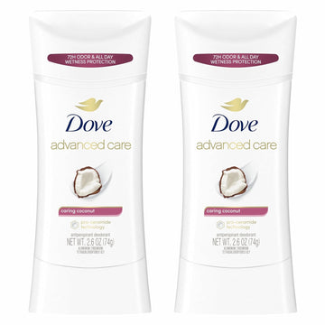 Dove Advanced Care Antiperspirant Caring Coconut, 2 Count Deodorant Stick For Women, For 48 Hour Protection And Soft And Comfortable Underarms, 2.6 Oz