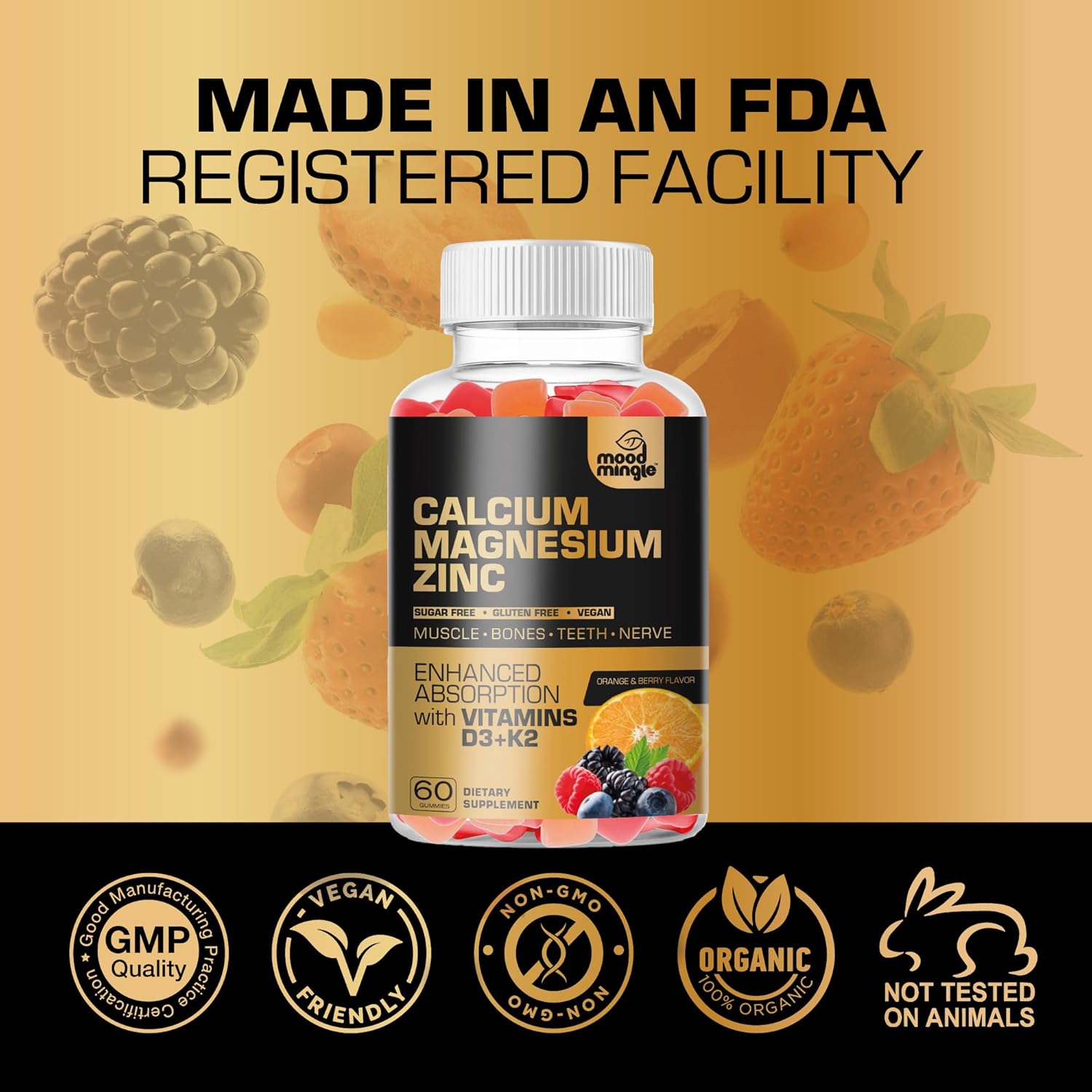 Calcium Magnesium Zinc Supplement Gummies For Kids Toddler & Adults - Enhanced Absorption With Vitamin D3 & K2 - Sugar Free Gluten Free Cal Mag Zinc Vegan Chewable Complex Calcium Gummies : Health & Household