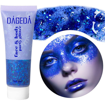 Dageda Body Glitter Gel, Holographic Face Glitters Body Gel Shimmer Liquid Eyeshadow, Color Changing Glitter For Face Hair Nails, Glitter Under Light Festival Glitter Makeup 1.7Oz (Mystic Purple)