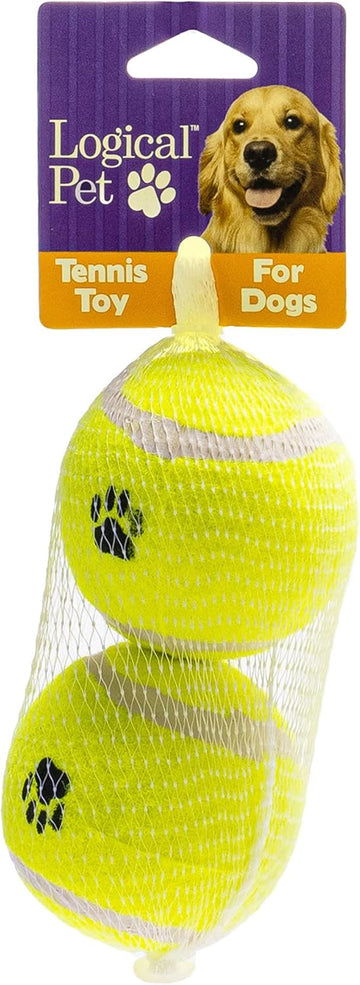 Pet Factory 2-Pack Logical Pet 2.5" Tennis Balls Dog Toy Set - Fluorescent Yellow, Set Of 2