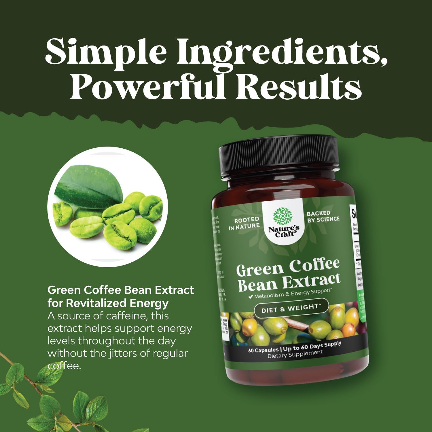 Green Coffee Bean Extract for Weight Loss Dietary Supplement Maximum Strength Vitamins No. 1 Antioxidant Increase Energy Boost Metabolism Control Hunger for Women and Men : Health & Household