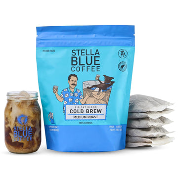 Stella Blue Fresh Cold Brew Coffee | Big Cat Blend | 100% Arabica Medium Roast | Enriching Caramel & Hazelnut Notes & Sweet Fruitiness | Cold Brew For True Fanatics | 6 Packets To Make 24 Cups