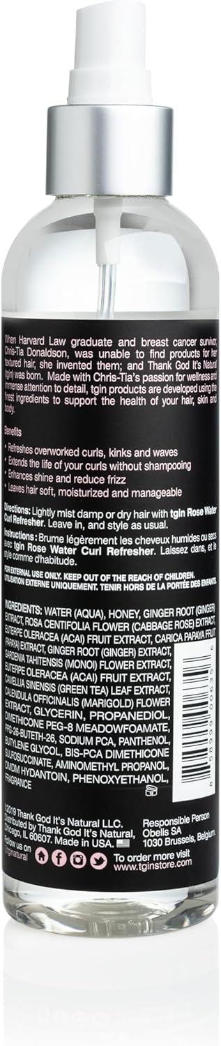 Tgin Rose Water Refresher Spray For Curly Hair, 8Oz (236Ml)