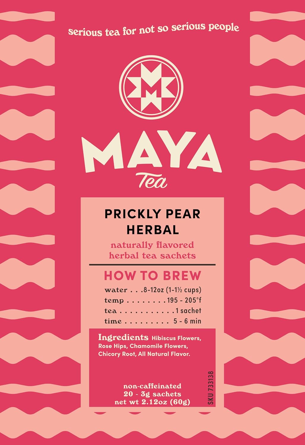 Maya Tea Prickly Pear Herbal Tea Sachets, No Caffeine, All Natural, Pack Of 20