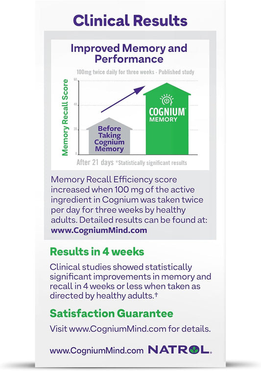 Natrol Cognium Memory Silk Protein Hydrolysate 100mg, Dietary Supplement for Brain Health Support, 60 Tablets, 30 Day Supply