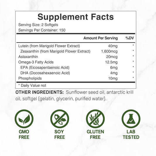 Deal Supplement Lutein And Zeaxanthin Supplements, 40Mg Per Serving | 300 Softgels, Enhanced With Astaxanthin, Omega-3S And Phospholipids, Essential Eye Vitamins & Vision Health Support