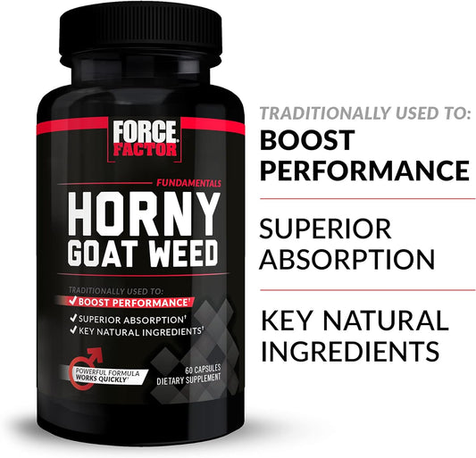 Force Factor Horny Goat Weed for Men, Natural Male Drive and Vitality Supplement with Natural Ingredients for Superior Absorption, Fundamental Series, 750mg, 60 Capsules