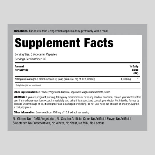 Piping Rock Astragalus Root Extract Capsules | 4500mg | 90 Count | Vegetarian, Non-GMO, Gluten Free Supplement