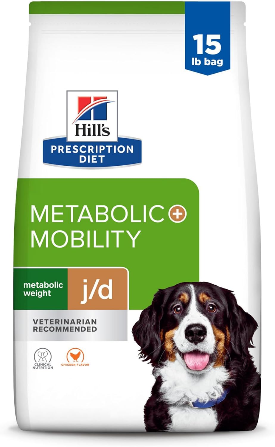 HILL'S PRESCRIPTION DIET Metabolic + Mobility, Weight + j/d Joint Care Chicken Flavor Dry Dog Food, Veterinary Diet, 15 lb. Bag