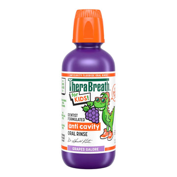 Therabreath Kids Mouthwash With Fluoride, Organic Grapes Galore, Anticavity, Dentist Formulated, 16 Fl Oz