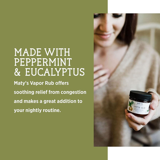 Matys Vapor Rub for Adults & Kids 2 Years +, Chest Rub to Relieve Cough, Congestion, & Stuffy Noses, Petroleum Free w/Eucalyptus, 2 Jars, 1.5oz Each
