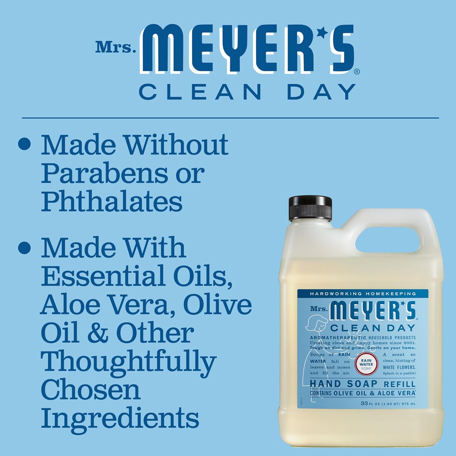 MRS. MEYER'S CLEAN DAY Liquid Hand Soap Refill, Rainwater, 33 OZ : Beauty & Personal Care