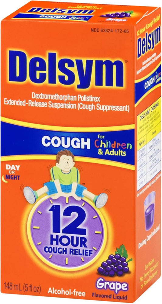 Delsym Children'S Cough Suppressant Liquid, Grape Flavor, 5 Ounce : Cough Syrups : Health & Household