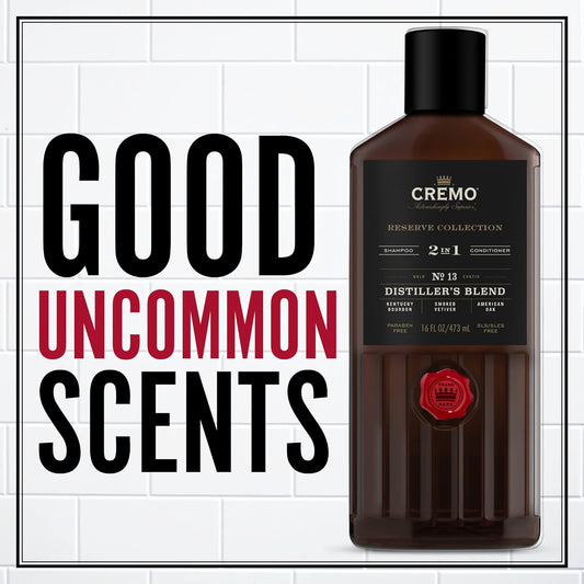 Cremo Distiller’s Blend Reserve Collection Barber Grade 2-in-1 Shampoo & Conditioner, 16 Fl Oz (Pack of 2)