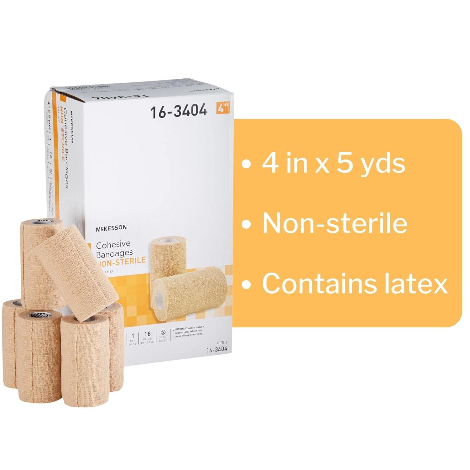 McKesson Elastic Cohesive Bandages, Beige, Non-Sterile, 4 in x 5 yds, 1 Count, 18 Packs, 18 Total : Health & Household