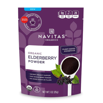 Navitas Organics Elderberry Powder, 3Oz Bag, 28 Servings — Organic, Non-Gmo, 100% Whole Elderberry Powder For Immune Support