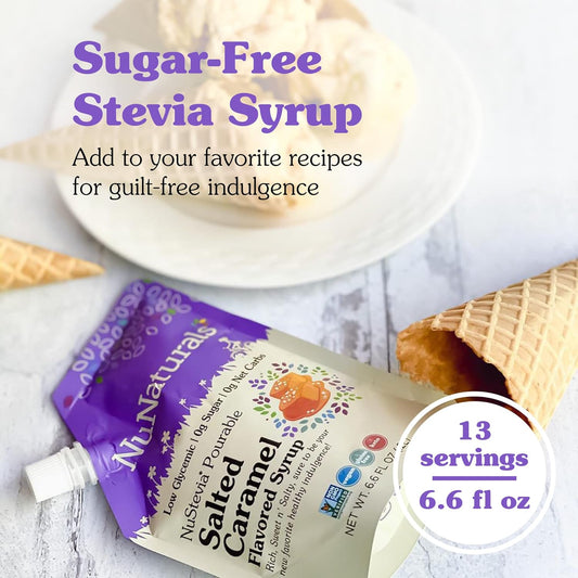 Nunaturals Stevia Syrup, Sugar-Free Sweetener, Plant-Based Sugar Substitute, Zero Calorie, Sugar-Free Syrup, Salted Caramel, 6.6Oz (3-Pack)