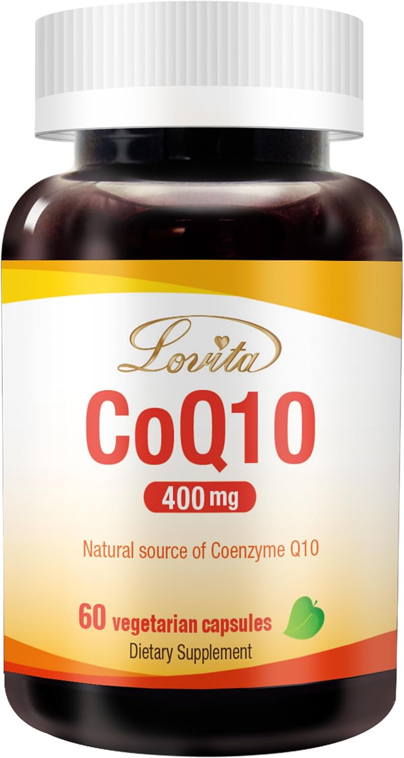 Lovita Coq10 400Mg Supplements | Easliy Absorbed Coenzyme Q10 Powder | Antioxidant Co Q10 Enzyme | Support Heart Health | Vegan | 60 Capsules