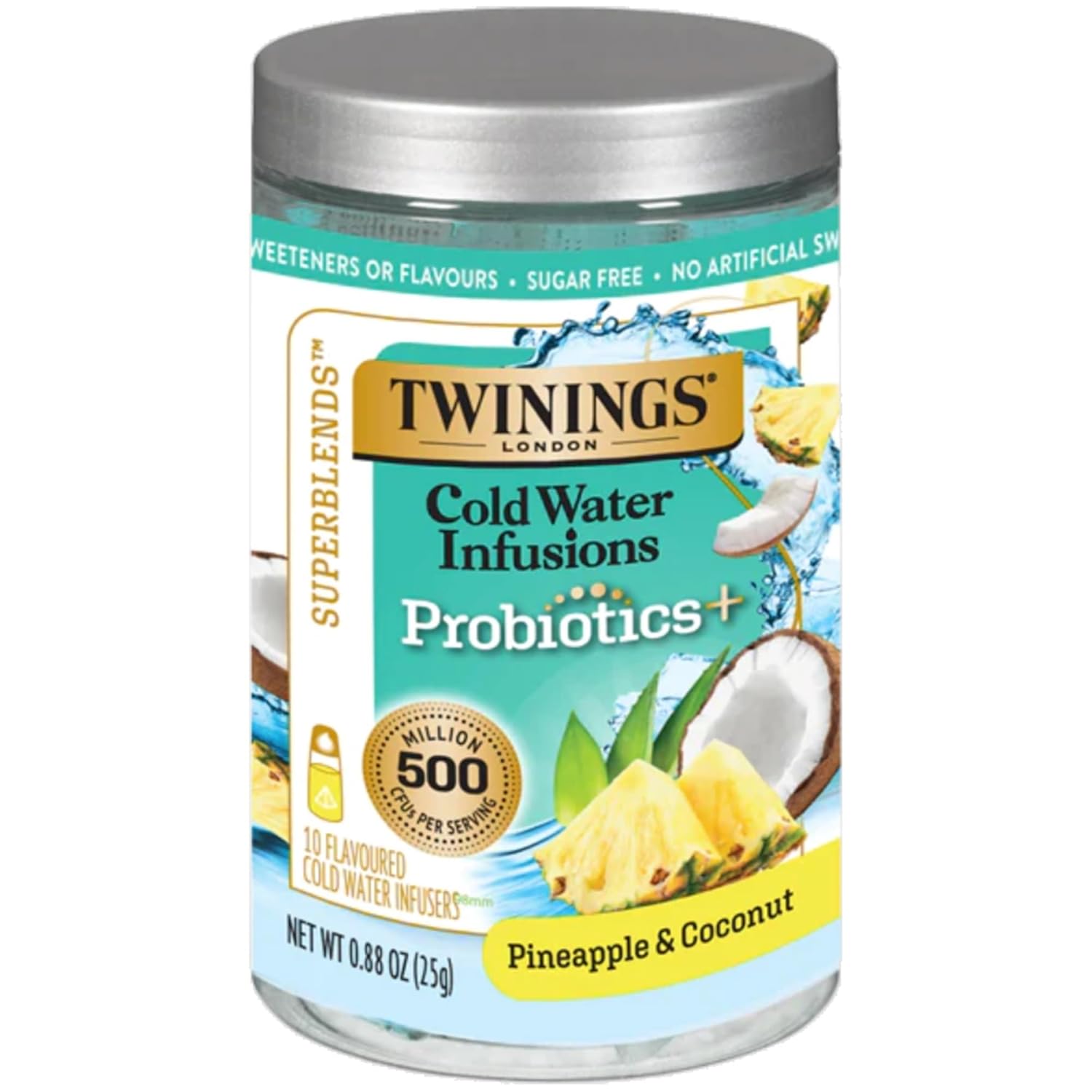 Twinings Superblends Cold Water Infusions Probiotics+ Pineapple & Coconut Flavoured, 10 Cold Water Infusers (Pack Of 6)