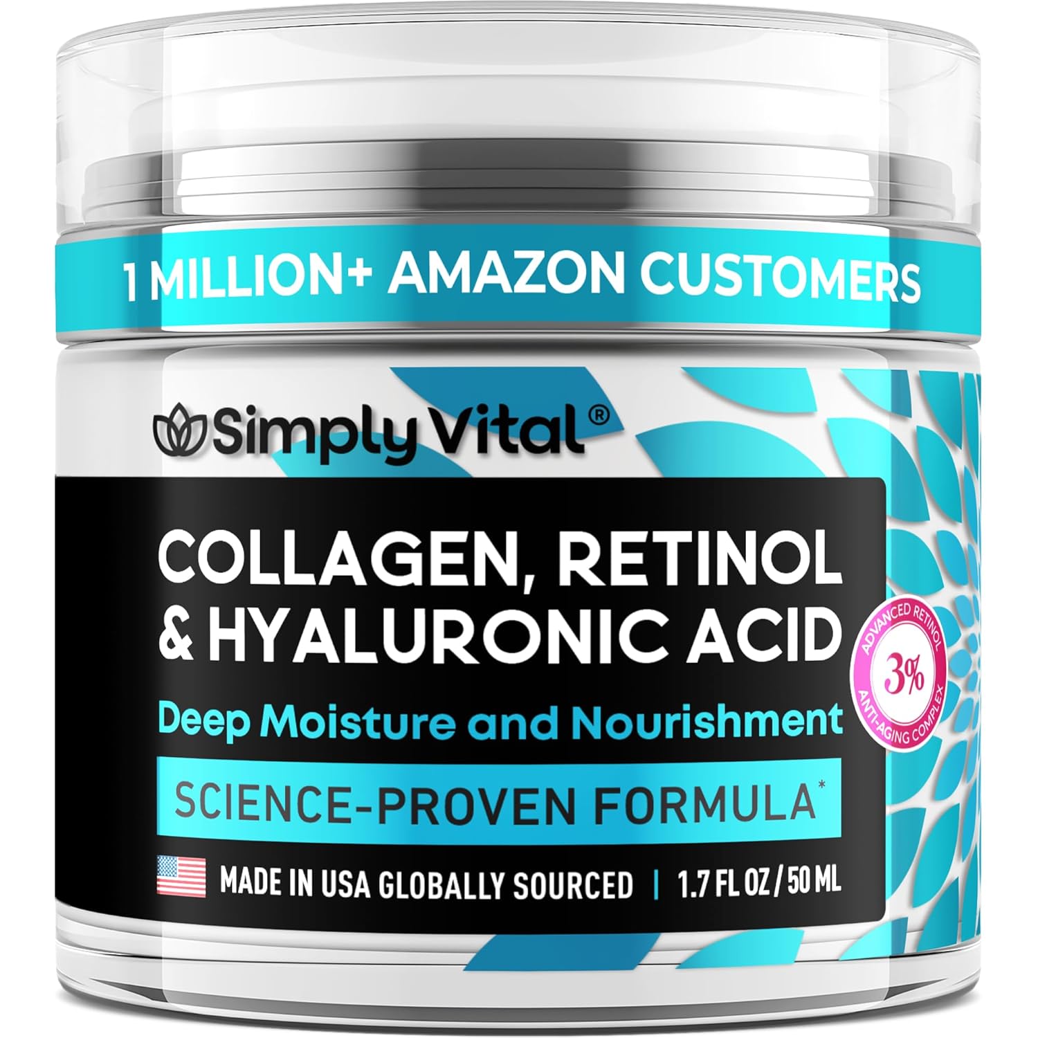 Simplyvital Collagen Face Moisturizer - Anti-Aging Retinol Cream For Face, Neck & Décolleté With Hyaluronic Acid - Made In Usa, Daily Moisturizer Face Cream, 2-Pack