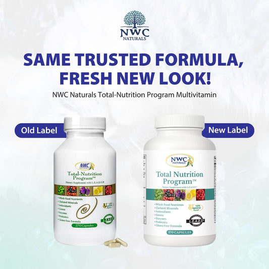 Nwc Naturals Total-Nutrition Program Multivitamin With Enzymes Plus Prebiotics And Probiotics Supplement, Complete Care For Men And Women, Vegetarian Natural Whole Food Vitamins, 270 Capsules : Health & Household