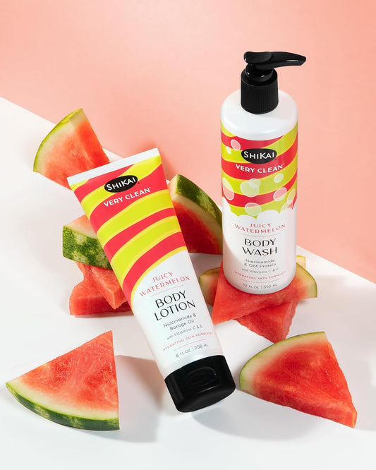 ShiKai Very Clean Body Lotion (Juicy Watermelon, 8 oz) | Hydrating Skin Moisturizer for Dry Skin | With Niacinamide, Borage Oil, and Vitamin C & E