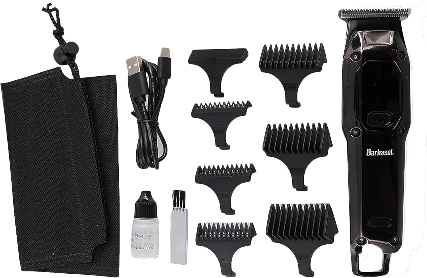 Barbasol T-Blade Trimmer, Rechargeable Hair And Beard Trimmer For Men, Dual Speed Hair Trimmer With 6 Clipper Guide Combs, Led Display, Clipper Oil, Brush, & Travel Bag
