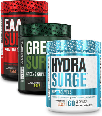 Jacked Factory Green Surge Green Superfood Powder, Hydrasurge Electrolyte Hydration Supplement, Eaa Surge Eaa Supplement