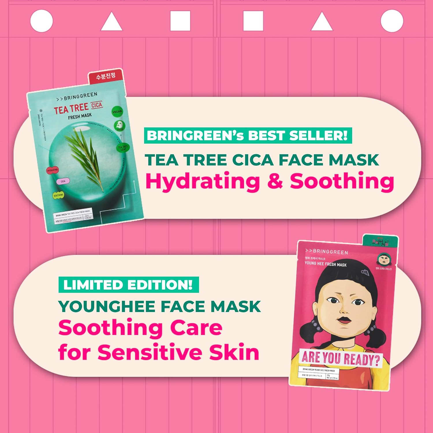 Bring Green X Netflix Squid Game Edition Fresh Facial Mask 10Ea (Tea Tree Cica 5Ea + Younghee 5Ea) : Beauty & Personal Care