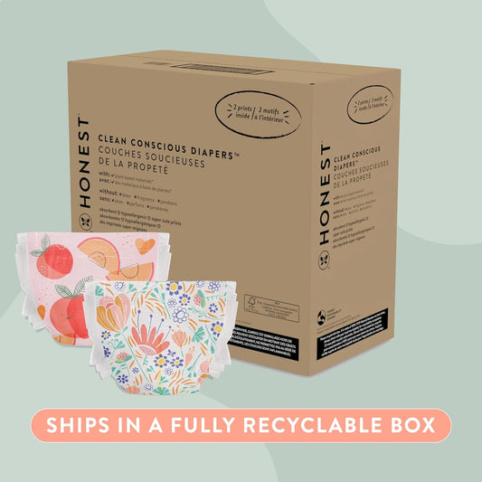 The Honest Company Clean Conscious Diapers | Plant-Based, Sustainable | Just Peachy + Flower Power | Super Club Box, Size 4 (22-37 Lbs), 104 Count