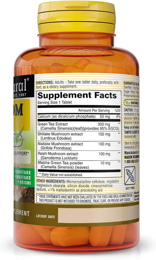 MASON NATURAL Mushroom Power with 95% EGCG & Matcha - for Optimal Wellness, Stress Support and Healthy Inflammatory Response, 60 Plant Based Tablets (Pack of 2)