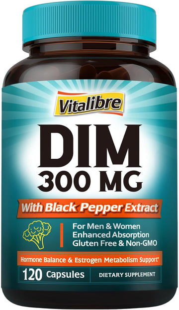 Dim Supplement For Women & Men, Estrogen Metabolism, Hormone Balance & Menopause Support, Dim 300 Mg With Black Pepper Extract, High Absorption, 120 Capsules