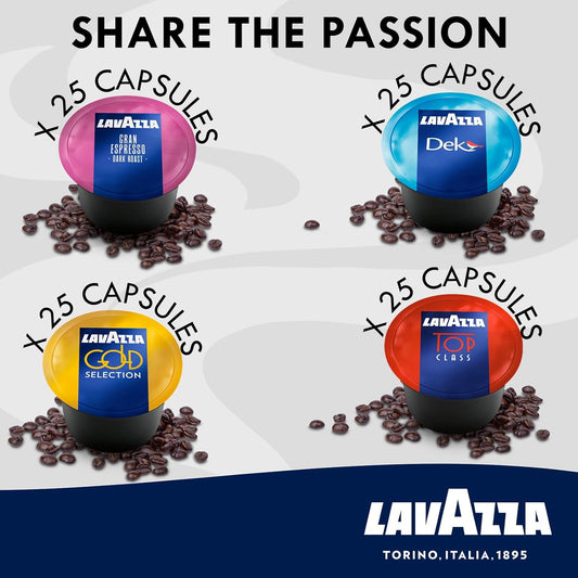 Lavazza Blue Capsules Coffee Pods, Best Value Variety Pack - Decaf Dek, Gran Espresso, Top Class, Gold for for Lavazza LB Machines (all types), 100-Count