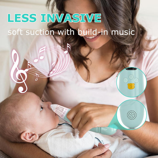 Punasi Nasal Aspirator for Baby, Electric Baby Nose Sucker for Toddler, Automatic Nose Cleaner with 3 Silicone Tips, 3 Adjustable Suction Level, Music Soothing Function, USB-C Rechargeable