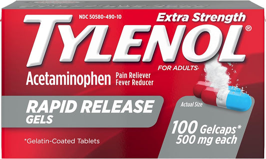 Tylenol Extra Strength Acetaminophen Rapid Release Gels, Pain Reliever & Fever Reducer, 100 Ct