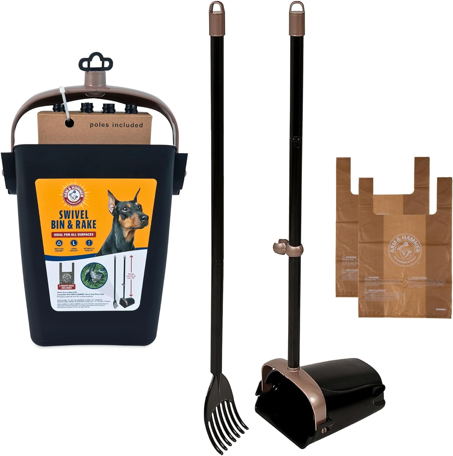 Arm & Hammer Heavy Duty Pet Waste Bags For Swivel Bin & Rake Dog Pooper Scooper, 20 Count Refill Bags (Packaging May Vary)