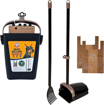 Arm & Hammer Petmate Swivel Bin & Rake Pooper Scooper Waste Management System (2 Bonus Heavy Duty Handle Tie Waste Bags Included For Premium Odor Control)