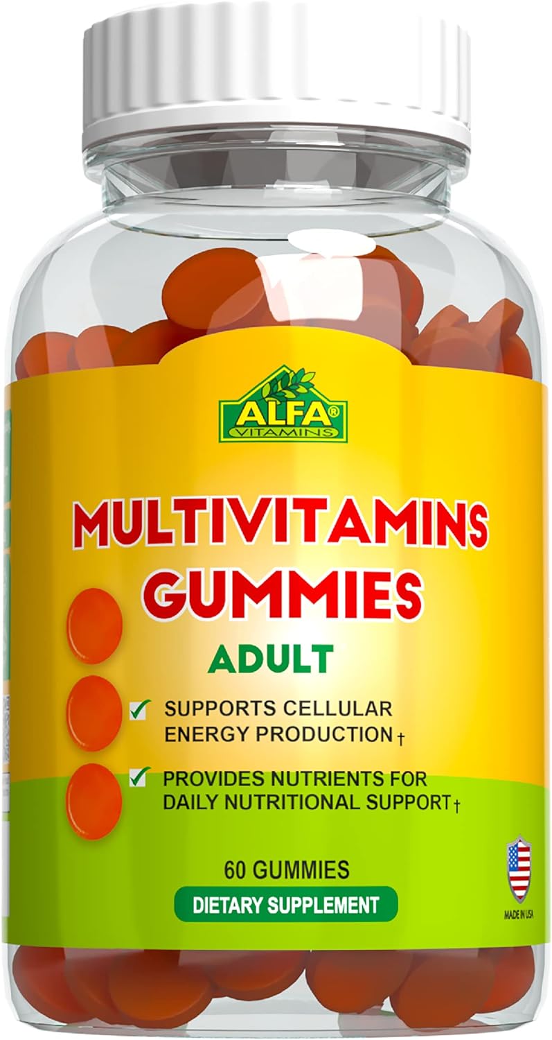 ALFA VITAMINS MultiVitamins for Adults Supports Cellular Energy Production - Essential Daily Vitamins & Minerals - Immune System Booster - Natural Orange Flavor (60 Gummies)