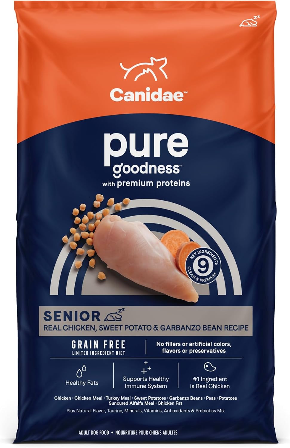 Canidae Pure Grain Free Dry Dog Food For Seniors, Real Chicken, Sweet Potato & Garbanzo Bean, 12 Lbs