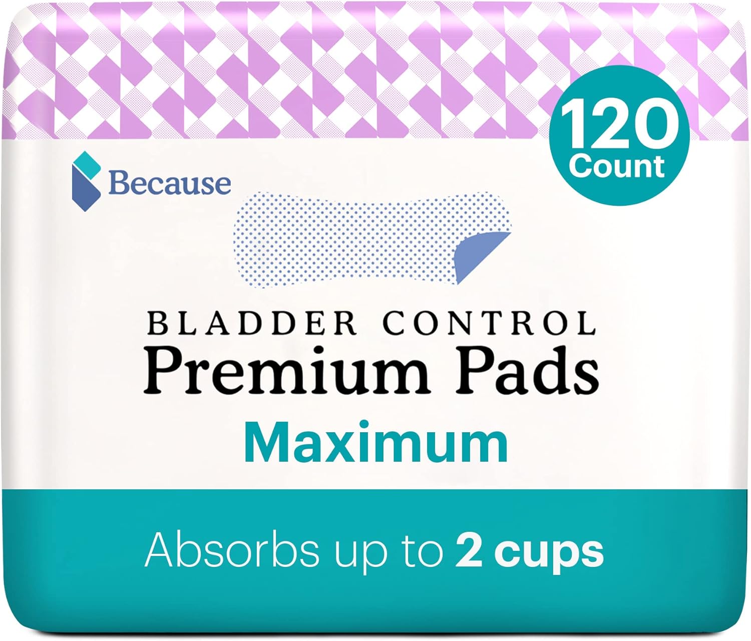 Because Incontinence Pads For Women - Maximum Absorbency, Postpartum Pads, Up To 100% Leak-Free Protection, Discreet Protection For Bladder Leaks, 6 Packs Of 20 Pads (120 Total)