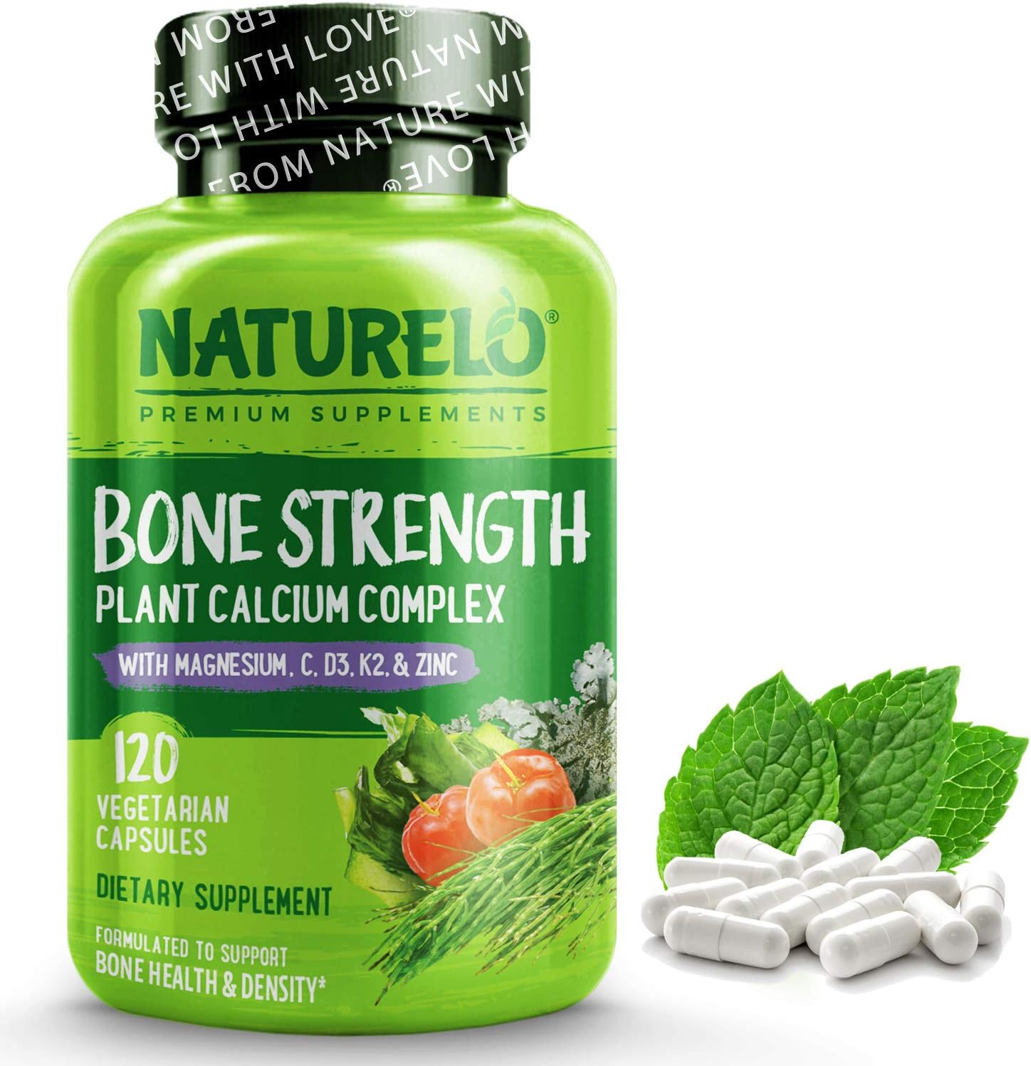 Naturelo Calcium Supplement - Bone Strength With Calcium 600Mg, Vitamin D3, K2, C, Magnesium Zinc - Plant-Based, Non-Gmo, Soy & Gluten-Free