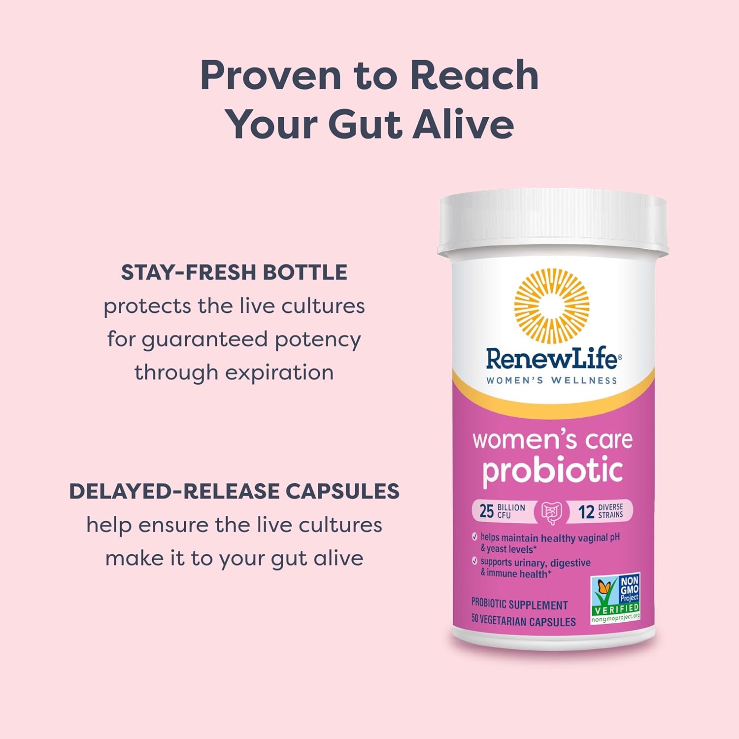 Renew Life Women's Probiotic Capsules, Supports pH Balance for Women, Vaginal, Urinary, Digestive and Immune Health, L. Rhamnosus GG, Dairy, Soy and Gluten-Free, 25 Billion CFU - 30 Ct