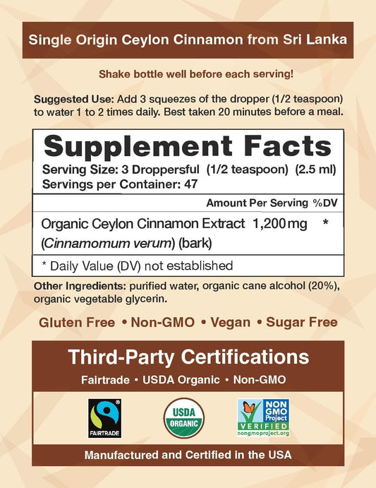 CinnaGold? Organic Ceylon Cinnamon (100% Certified) Supplement, High-Potency Liquid Extract, 4 oz. ? Super Antioxidant