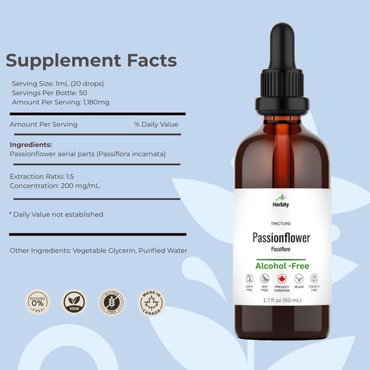 Passionflower Tincture – Alcohol-Free Herbal Extract For Calm, Mood & Sleep Support – Glycerin-Based, Vegan & No Added Sugar-Free Supplement – 1.7 Fl Oz (50 Ml)