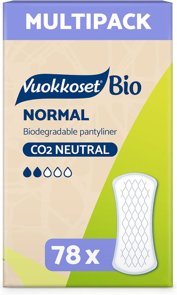 Vuokkoset Bio Eco Pantyliner - Biodegradable Thin 6.1 Inch Pantyliner Multipack 78 pcs for Sensitive Skin | Organic Cotton | Free of Dyes, Fragrances & Chlorine | Eco-Friendly, Absorbent Core |