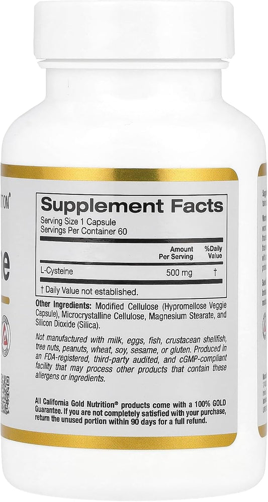 California Gold Nutrition L-Cysteine, Ajipure®, 500 Mg, 60 Veggie Capsules