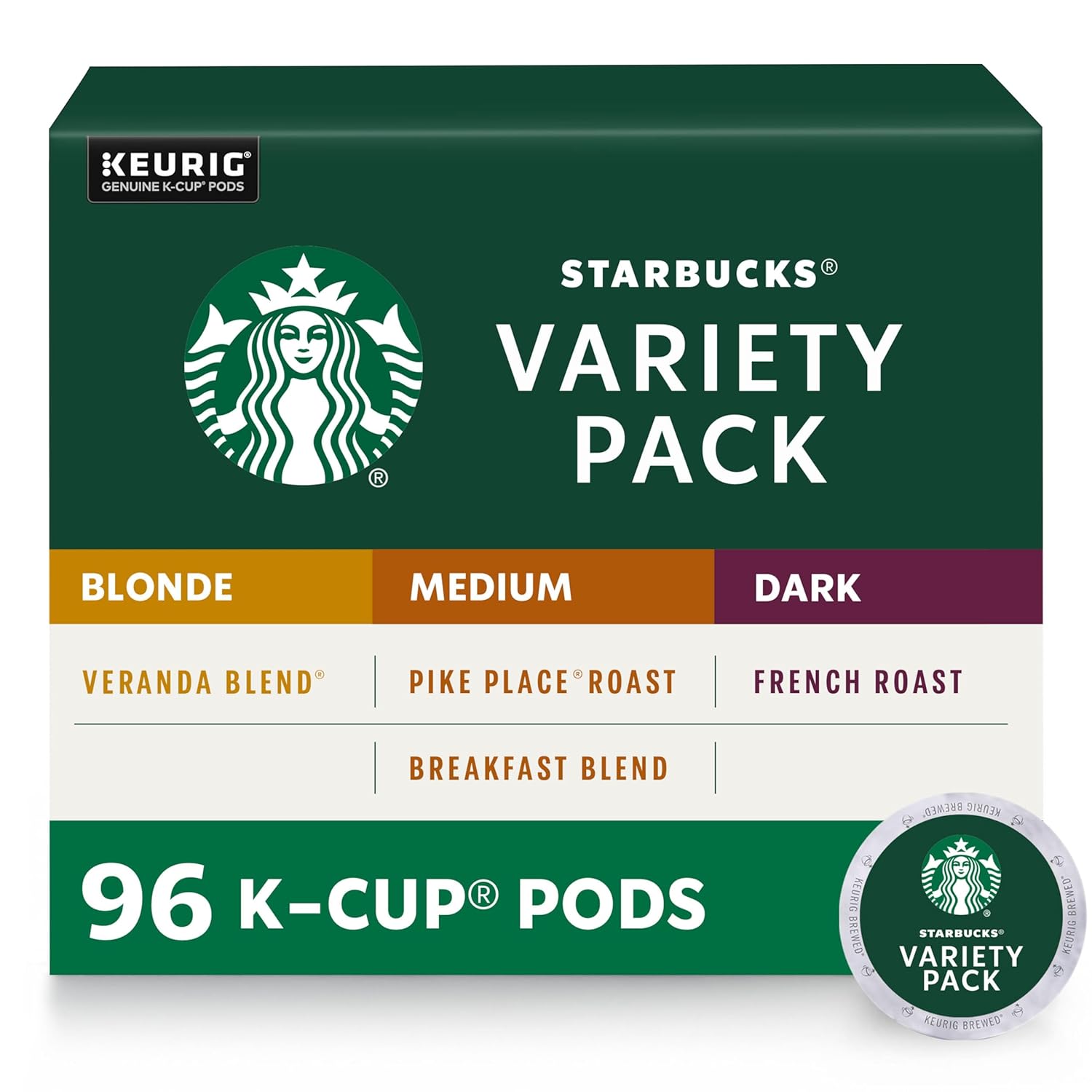 Starbucks Black Coffee K-Cup Coffee Pods — Variety Pack For Keurig Brewers — 4 Boxes (96 Pods Total)