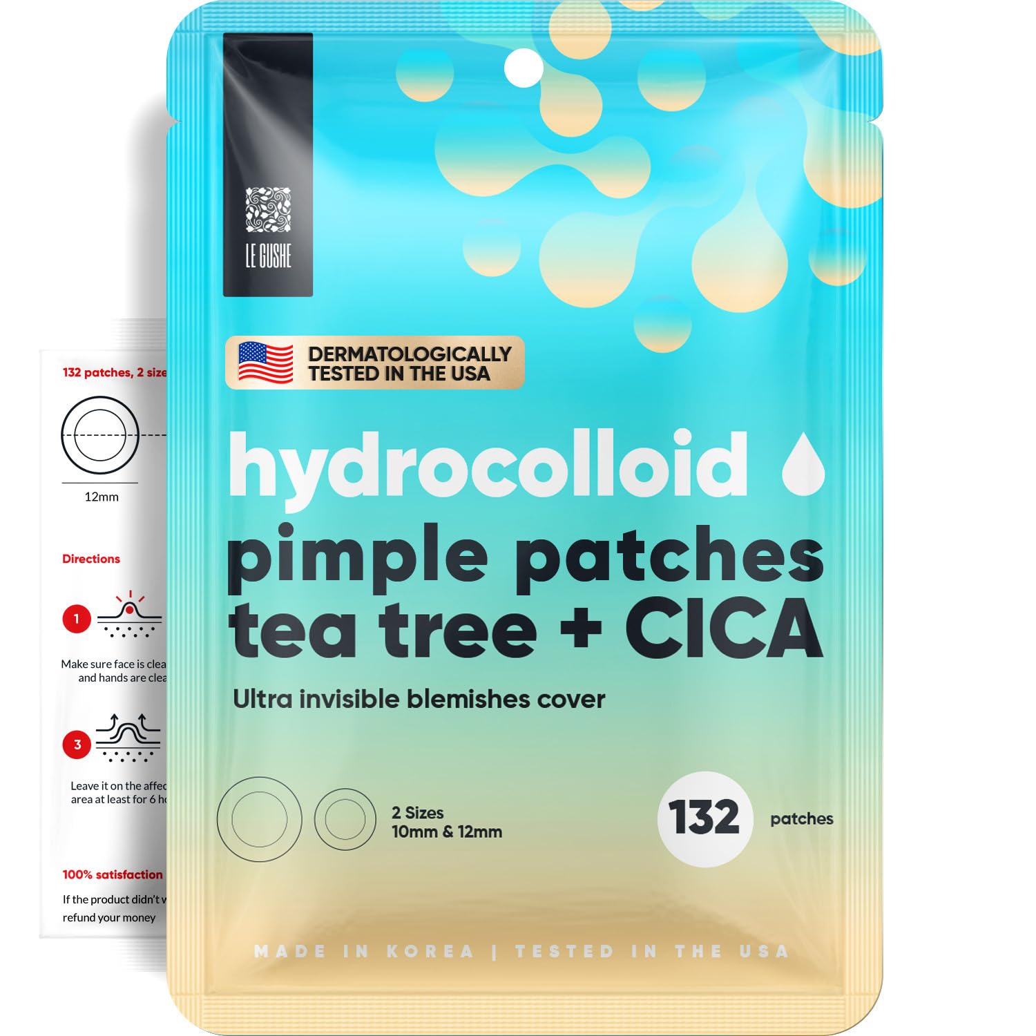 Le Gushe Korean Pimple Patches For Face (132 Dots) - Hydrocolloid Acne Patches With Tea Tree Oil - Invisible Zit Stickers - Dermatologist Tested - Korean Skin Care